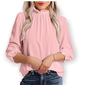 NEW Avanova Women's Pink Ruffle Hem Long Sleeve Mock Neck Blouse Size Small